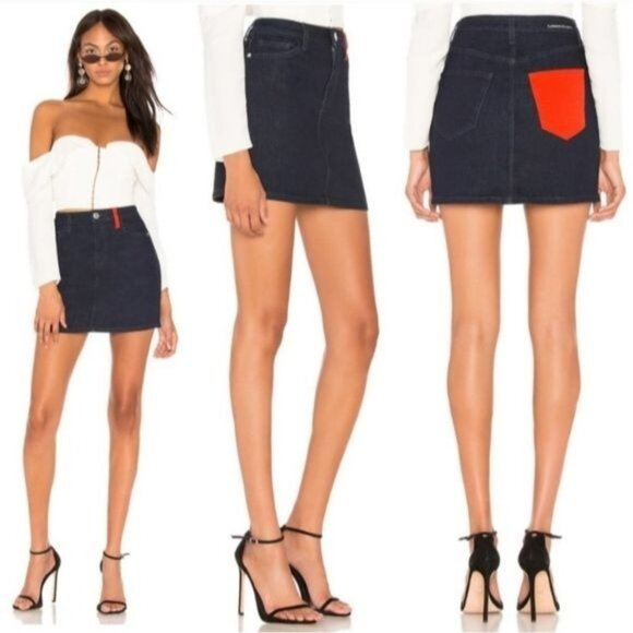 Current/Elliot Dresses & Skirts - Current/Elliot Dark Wash Blue Denim Red Pocket Mini Jean Skirt 30